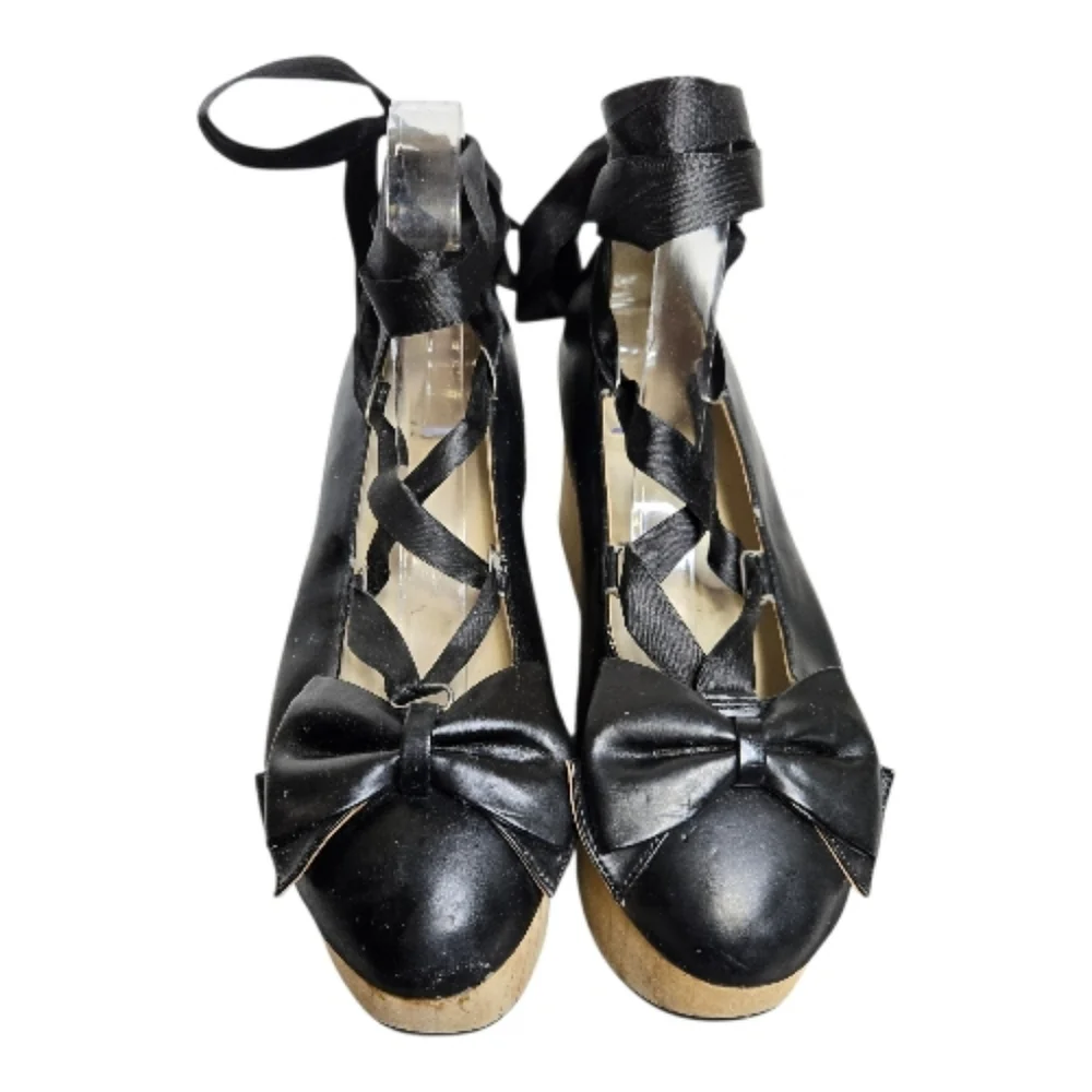 BODYLINE‎ black rocking horse Mary Jane ballet style lace up platform shoe 26/10